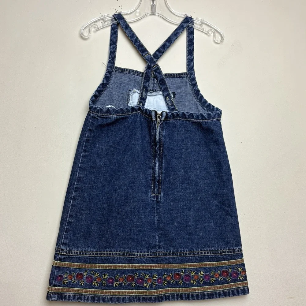 Vintage Girls Gymboree Sz M - 4y Denim Jean Dress Embroidered Flowers